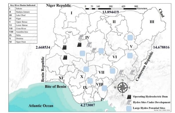 Hydroelectricity capacity including operational, under construction, and enormous potential site in Nigeria